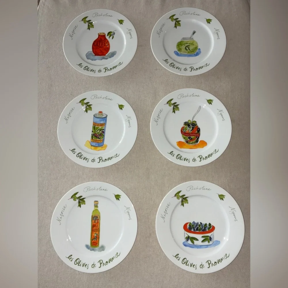 Crate & Barrel LES OLIVES DE PROVENCE Appetizer Plate Set 6 pc Revol France